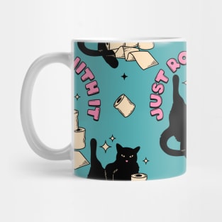 Roll with it Black Cat Pattern in blue Mug